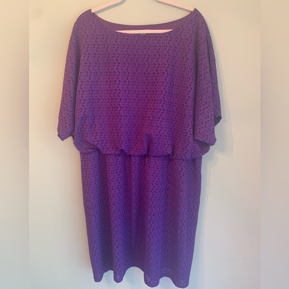London Times Purple Eyelet Midi Dress